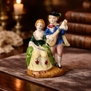 Occupied Japan Ceramic Porcelain Victorian Couple Playing Music Figurine